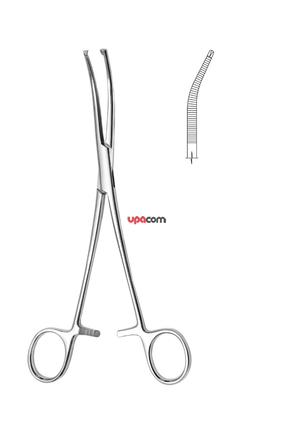 Зажим кровоостанавливающий 1х2 зубый, зубчатый, изогнутый, №3, 200 мм