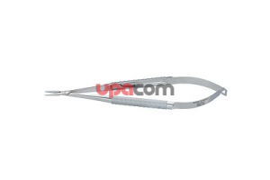 Микроиглодержатель по BARRAQUER, с крутой пружинной рукояткой, прямой, гладкие бранши со специальным покрытием, с фиксатором, длина 16 см